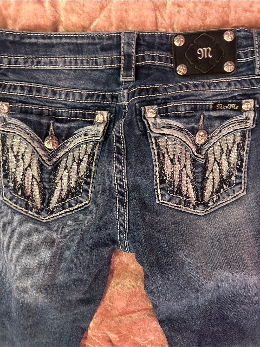 Miss Me Dark Blue Bootcut Jeans with Embellished Back Pockets
